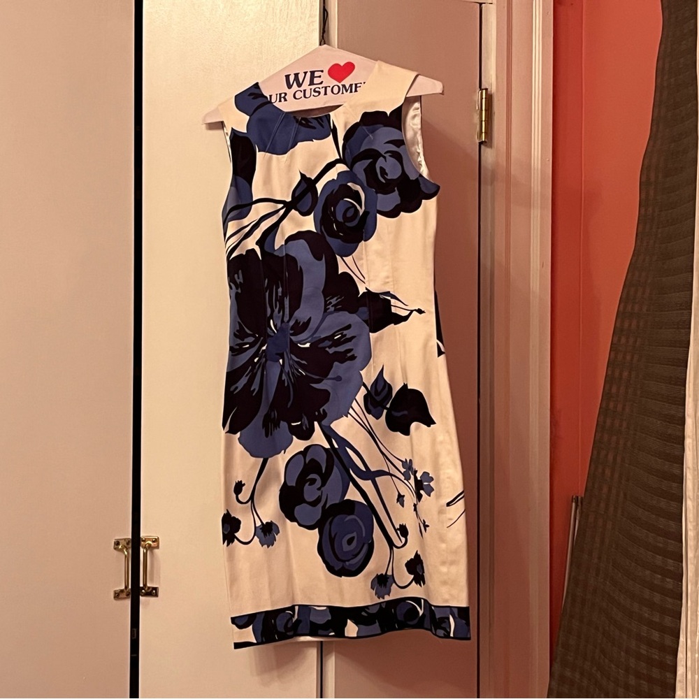 Tahari Blue and Cream Dress